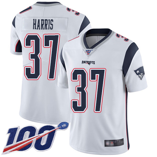 New England Patriots Football 37 Vapor Untouchable 100th Season Limited White Men Damien Harris Road NFL Jersey